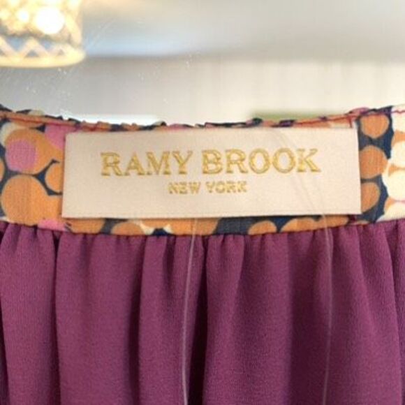 Ramy Brook Multicolor Patterned Maxi with v-neck ruffled sleeveless bodice Sz M, - Picture 6 of 13